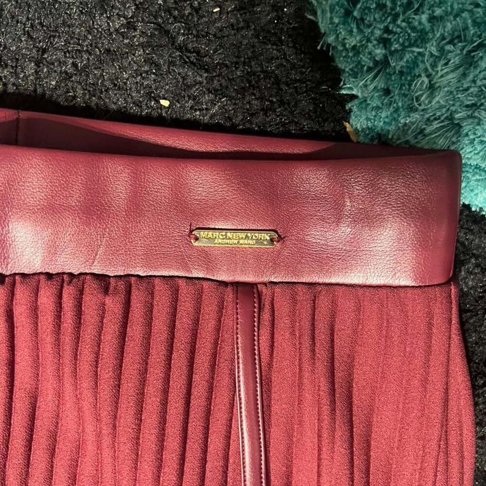 Marc New York Burgundy Pleated Midi Skirt with Faux Leather Trim, Size XS - Picture 5 of 6